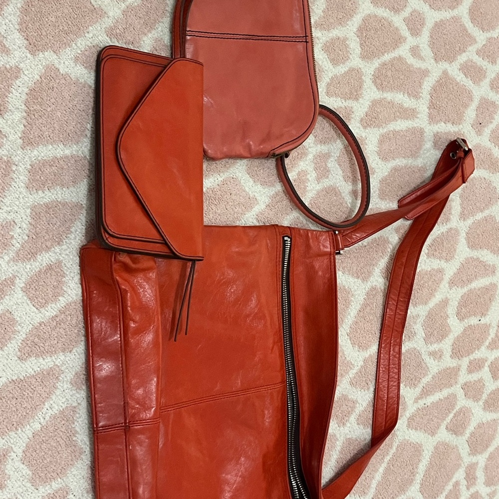 HOBO Red Leather Hobo Bag with Geometric Design 3 different vintage bags